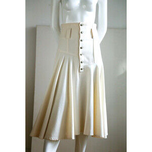 Ivory Wool Fitted Waist A Line Button up Skirt Unique S